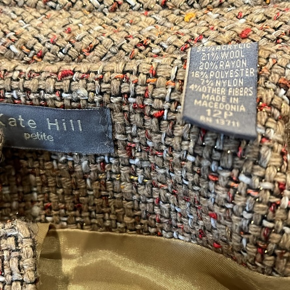 Kate Hill Petite Autumn Tweed 2 Piece Suit Jacket & Skirt & Gold thread accents - Picture 6 of 16